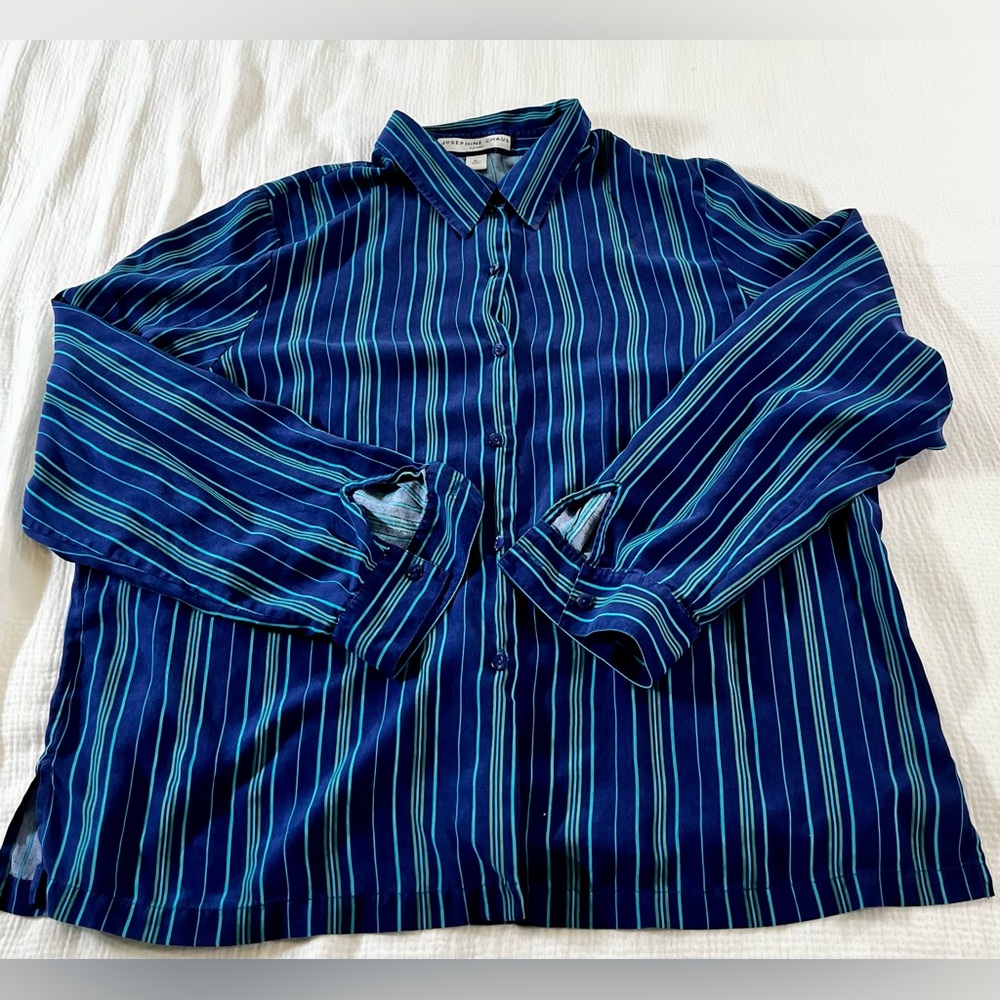 Josephine Chaus Sport 100% Silk Long Sleeve Button Blouse XL